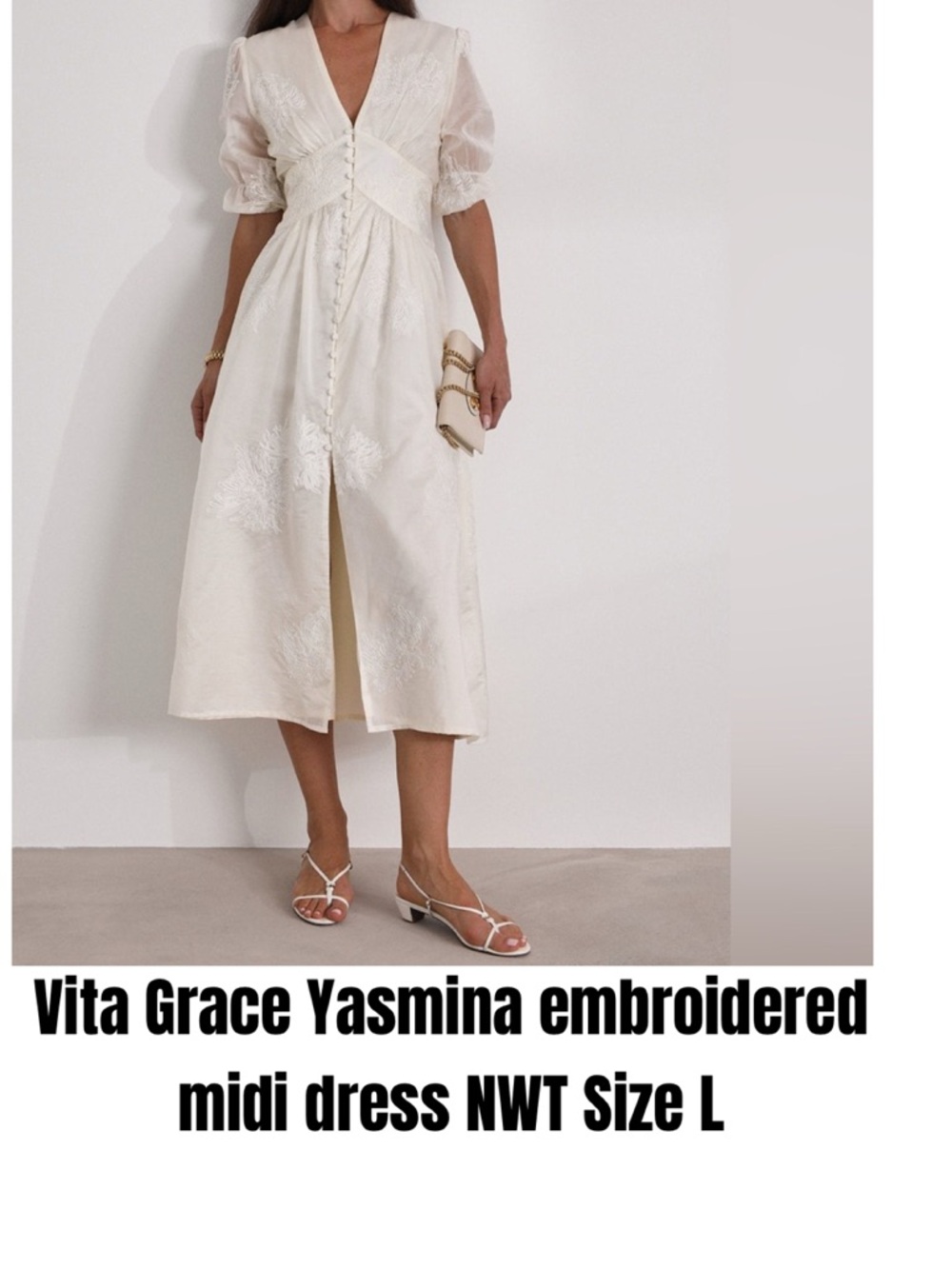 Vita Grace Yasmina embroidered midi dress NWT Size L